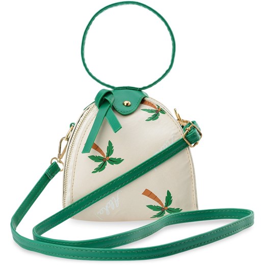 Młodzieżowa torebka damska sakiewka przewieszka wakacyjny wzór print palma - beżowy zielony   world-style.pl