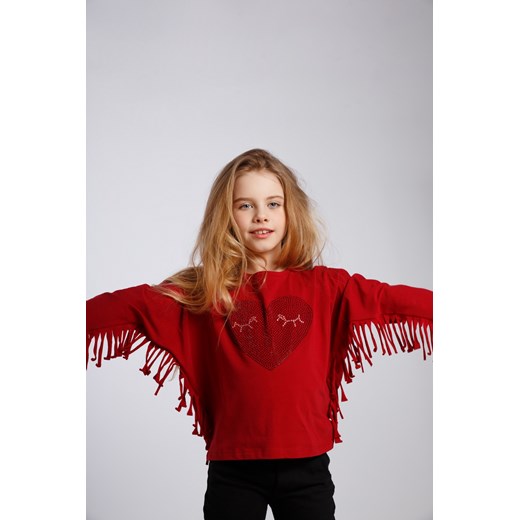 Czerwona bluzka dziewczęca z frędzlami NDZ8432 fasardi  104 promocja fasardi.com 