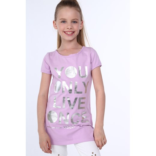 T-shirt dziewczęcy ze srebrnym napisem fioletowy NDZ8243 fasardi 128 fasardi.com