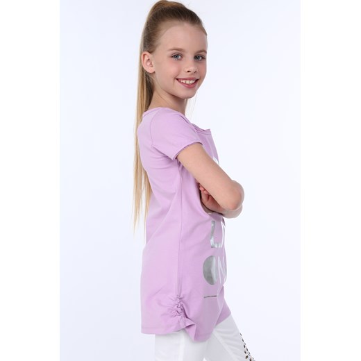T-shirt dziewczęcy ze srebrnym napisem fioletowy NDZ8243 fasardi 164 fasardi.com