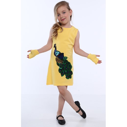 Sukienka dziewczęca z cekinową aplikacją żółta NDZ8558 fasardi  110 fasardi.com