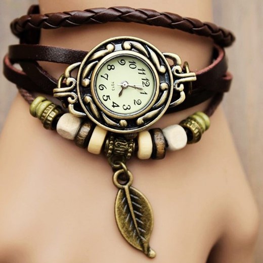 Zegarek LEAF z wisiorkiem - Brązowy