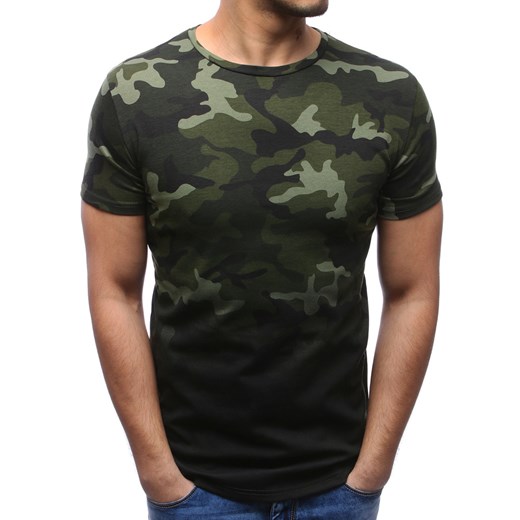 T-shirt męski z nadrukiem camo zielony (rx2721)