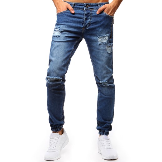 Spodnie joggery jeansowe męskie niebieskie (ux1274)