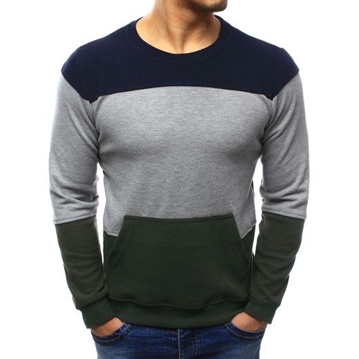 Sweter męski z kieszenią khaki-szary (wx1031)