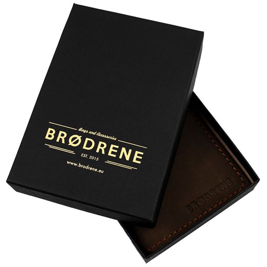 Skórzany cienki portfel slim wallet BRODRENE SW07 brązowy