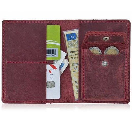 Skórzany cienki portfel slim wallet z bilonówką BRODRENE SW01+ czerwony  Brødrene  Skorzana.com