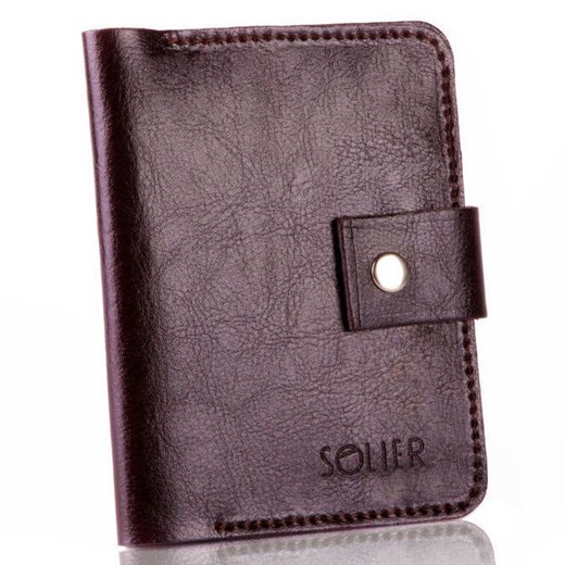 Skórzany cienki męski portfel z miejscem na monety SOLIER SW17 ciemny brązowy Solier   Skorzana.com