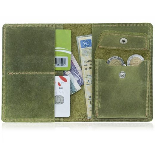 Skórzany cienki portfel slim wallet z bilonówką BRODRENE SW01+ zielony Brødrene   Skorzana.com