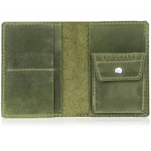 Skórzany cienki portfel slim wallet z bilonówką BRODRENE SW01+ zielony  Brødrene  Skorzana.com