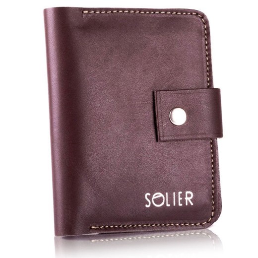 Skórzany cienki męski portfel z miejscem na monety SOLIER SW17 brązowy vintage  Solier  Skorzana.com