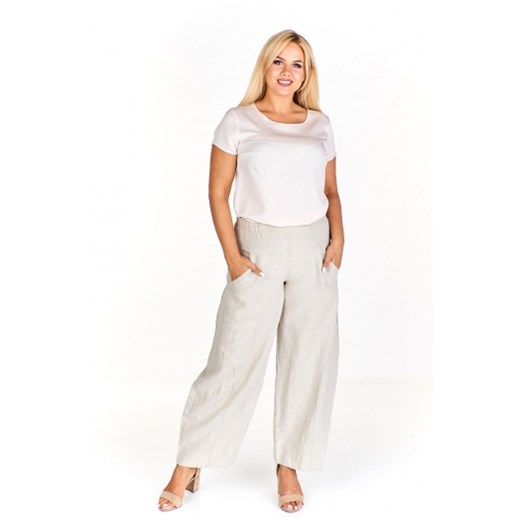 Szerokie spodnie z lnu z głębokimi kieszeniami Zele ptakmoda.com