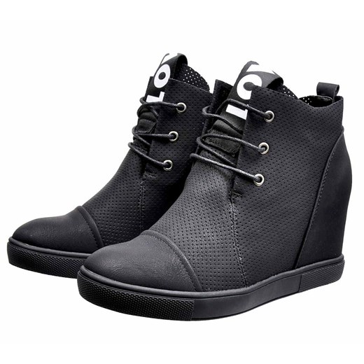Czarne trampki sneakersy na koturnie z ażurową cholewką /D2-2 2308 S414/ Pantofelek24  38 pantofelek24.pl