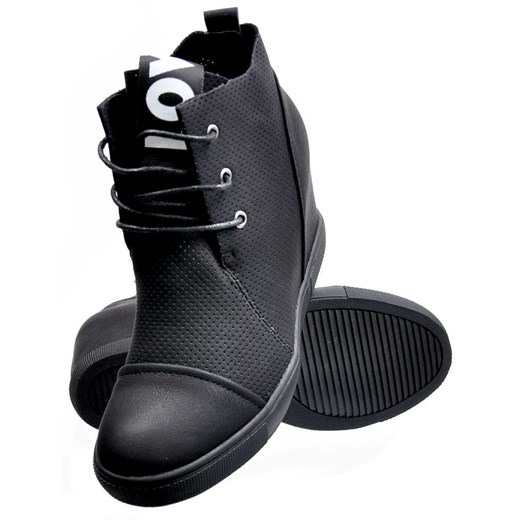 Czarne trampki sneakersy na koturnie z ażurową cholewką /D2-2 2308 S414/ Pantofelek24  37 pantofelek24.pl