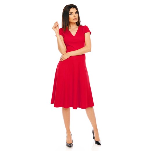Czerwona Elegancka Rozkloszowana Sukienka z Mini Rękawkiem  Nommo XL MOLLY.PL