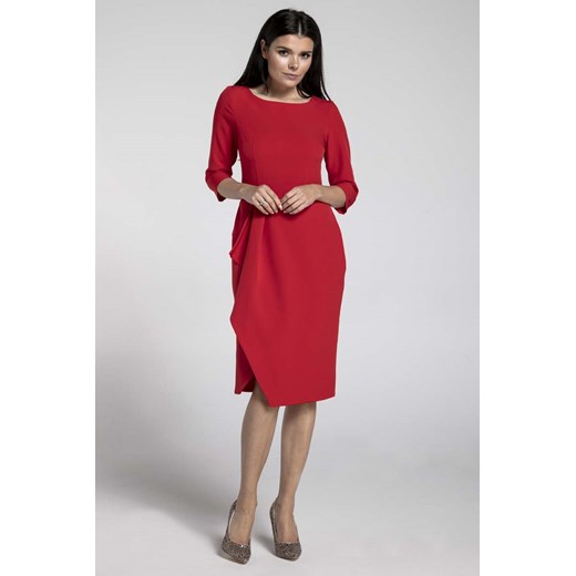 Czerwona Elegancka Sukienka z Zakładanym Dołem  Nommo XL MOLLY.PL