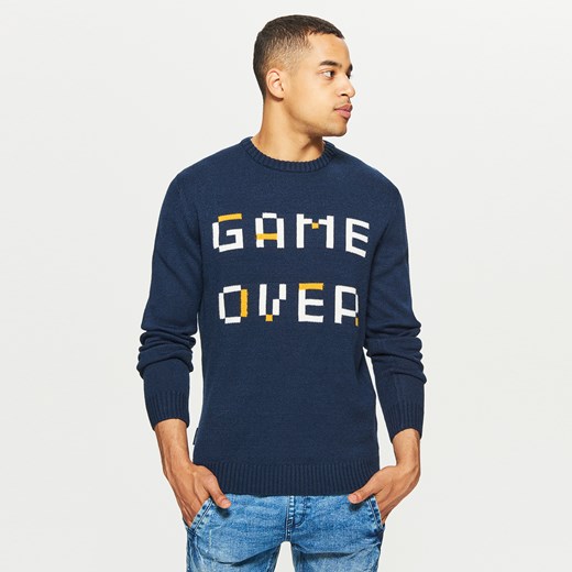 Cropp - Sweter z napisem game over - Granatowy Cropp  XL 
