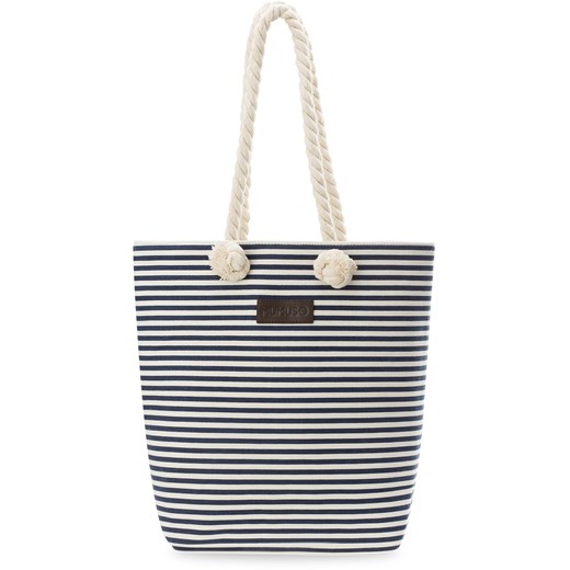 Płócienna eko torba plażowa zakupowa shopper bag marynarski styl paski  - biało -czarna