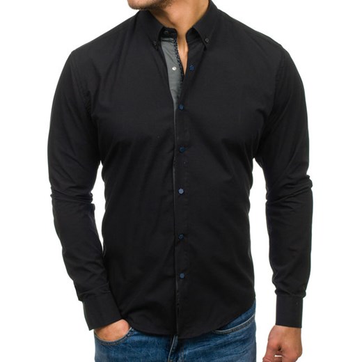 Koszula męska elegancka z długim rękawem czarna Bolf 7723 czarny Denley L 