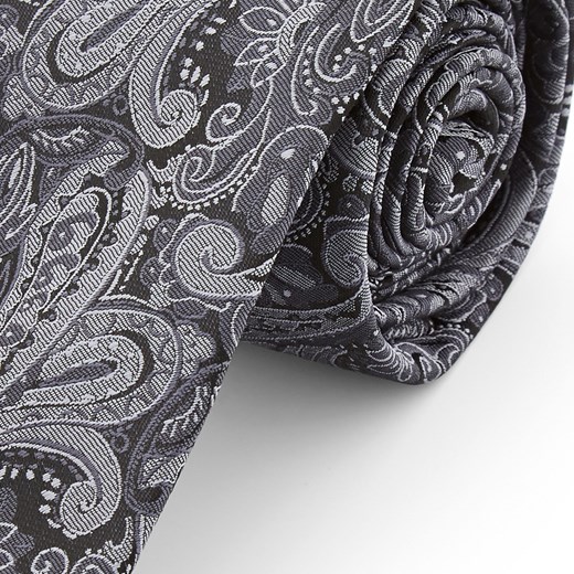 Srebrno-szary krawat z poliestru we wzór paisley