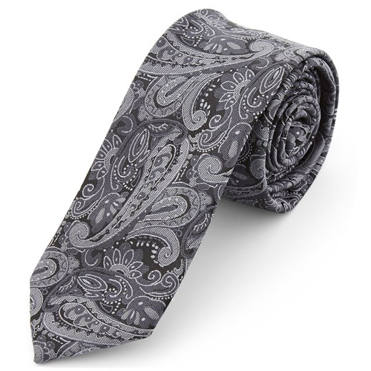 Srebrno-szary krawat z poliestru we wzór paisley