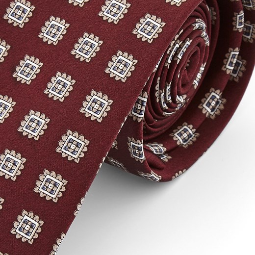 Burgundowy krawat z jedwabiu w geometryczne wzory