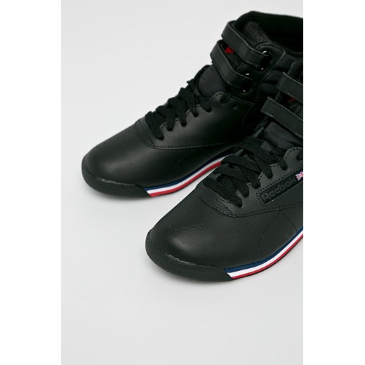 Reebok Classic buty sportowe damskie do koszykówki czarne skórzane bez wzorów wiązane na płaskiej podeszwie 