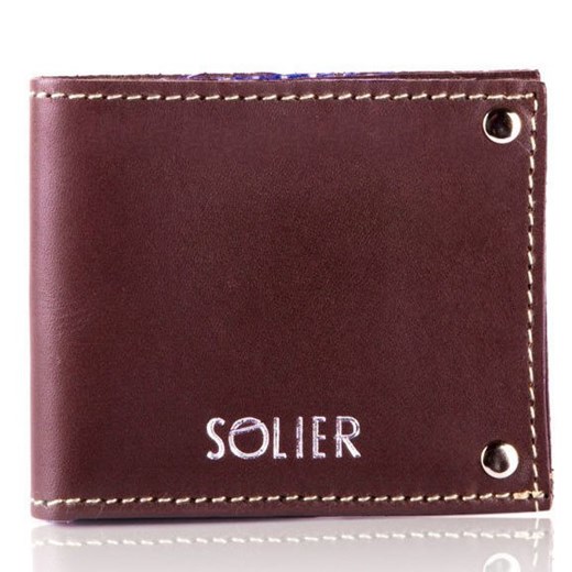 Skórzany cienki portfel wizytownik SOLIER SW21 ciemny brąz vintage  Solier  Skorzana.com