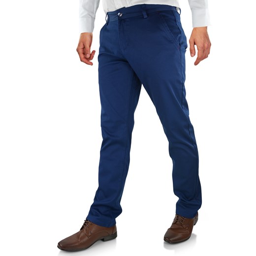Eleganckie spodnie męskie chinosy w kolorze niebieskim 435-17   33/32 okazyjna cena merits.pl 