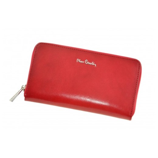 Duży skorzany portfel damski na zamek Pierre Cardin czerwony
