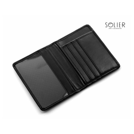 Eleganckie czarne etui na dokumenty portfel SOLIER E01 Solier   galanter