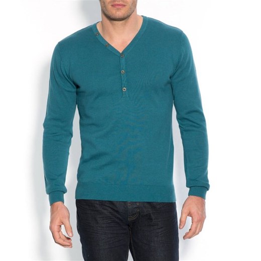 Sweter z dekoltem Y, 100% bawełny la-redoute-pl turkusowy bawełniane