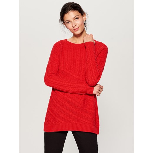 Mohito - Sweter z warkoczowym splotem - Czerwony  Mohito M 