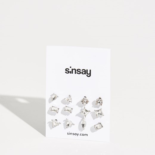 Sinsay - Zestaw kolczyków z kryształkami - Jasny szar  Sinsay One Size 