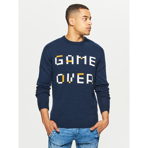 Cropp - Sweter z napisem GAME OVER - Granatowy