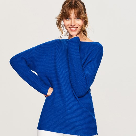 Reserved - Sweter z prostym dekoltem - Niebieski Reserved niebieski S 