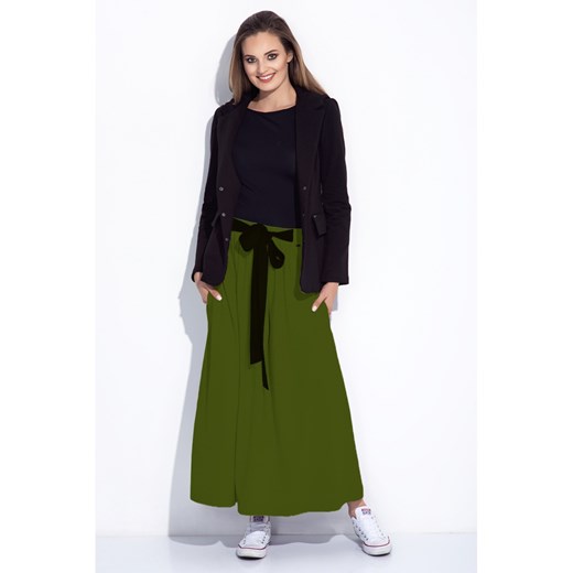 Długa zielona spódnica do kostek z czarną kokardą Bien Fashion  M 
