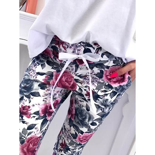 NEW COLLECTION WŁOSKIE SPODNIE NADRUK FLOWERS SZARE RÓŻE uniwersalny ifriko.pl