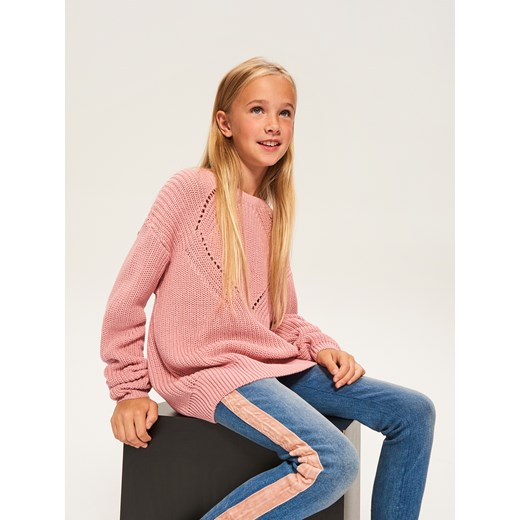 Reserved - Sweter z ażurowym wzorem - Różowy