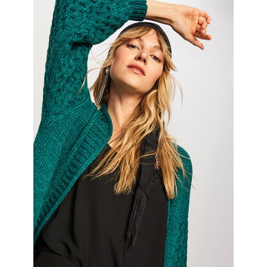 Reserved - Kardigan z bufiastymi rękawami - Khaki