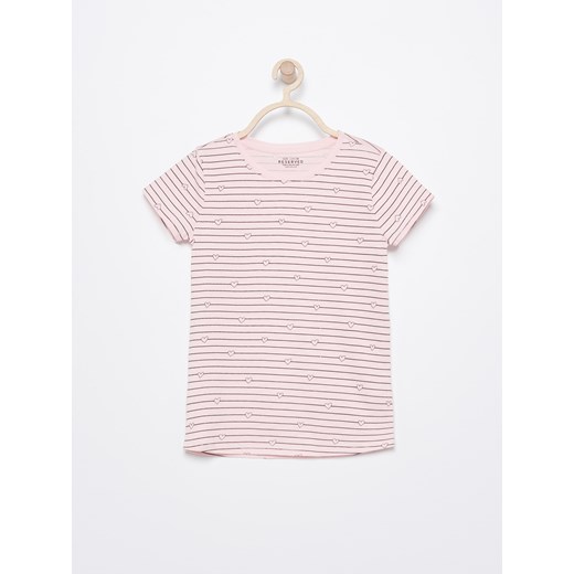 Reserved - T-shirt w paski i serduszka - Różowy