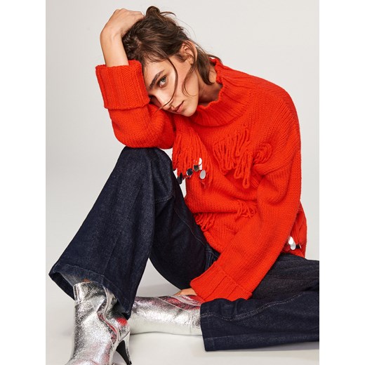 Reserved - Sweter z frędzlami i cekinami - Pomarańczo