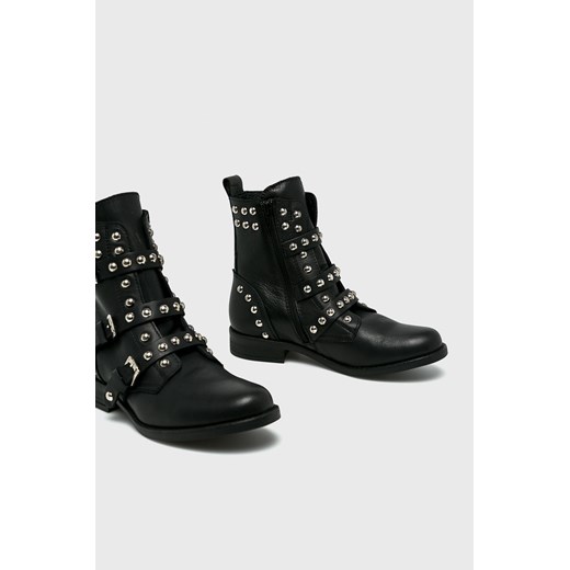 Botki Steve Madden z aplikacjami skórzane na płaskiej podeszwie casual na zamek
