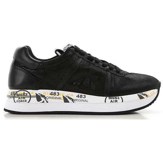 Sneakersy damskie Premiata sportowe ze skóry z nadrukami na platformie sznurowane 