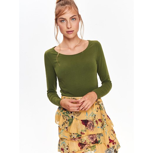 Bluzka damska Top Secret z okrągłym dekoltem zielona z długimi rękawami z bawełny 