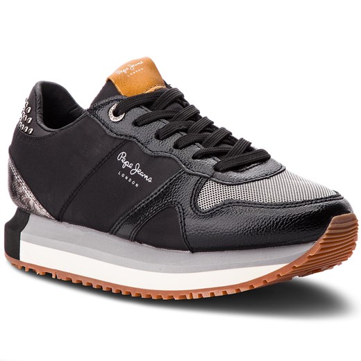 Sneakersy damskie Pepe Jeans czarne sznurowane 