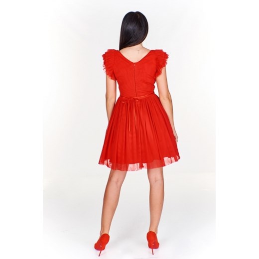 Sukienka Betty M mini bez wzorów rozkloszowana z dekoltem v 