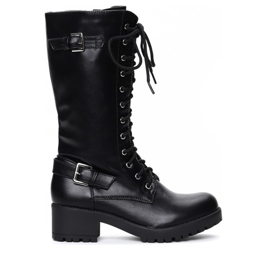 Czarne kozaki stylizowane glanami - Obuwie Royalfashion.pl 40