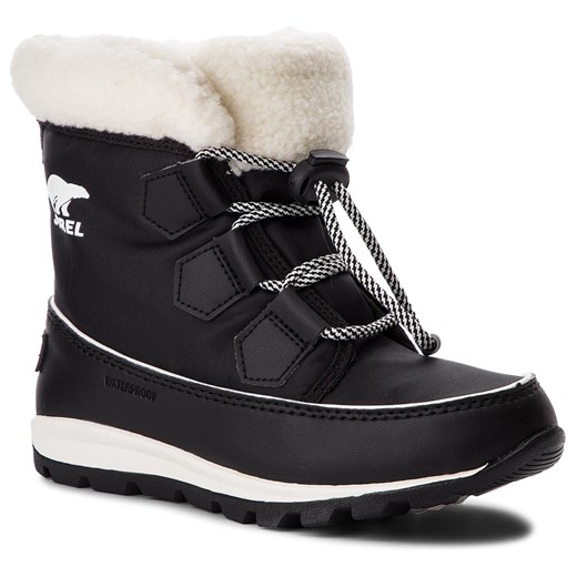 Buty zimowe dziecięce czarne Sorel śniegowce sznurowane bez wzorów 