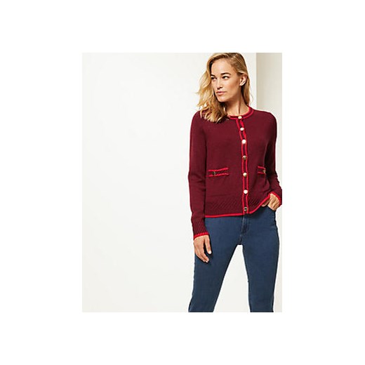 Czerwony sweter damski Marks & Spencer bez wzorów z okrągłym dekoltem 